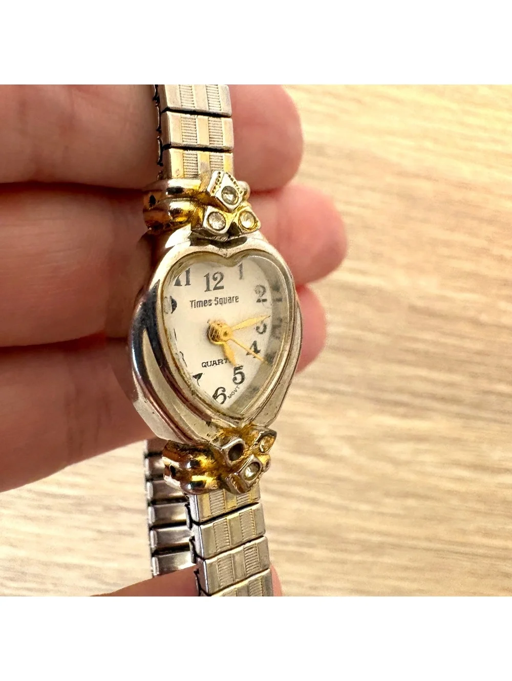 Vintage Times Square Women’s Watch Art Deco Rhinestone Silver Gold Tone Quartz